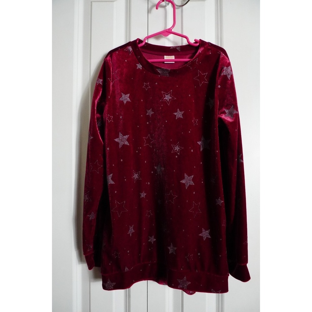 Gymboree Velvet Top Size L 10-12 Celestial Glitter Star Burgundy